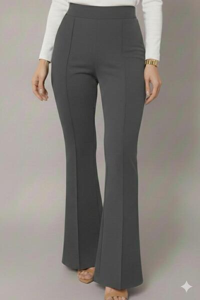 ECEYLÜL MODA Women's Black High-Waisted Flared Trousers - Stretchy Fabric