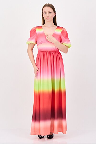Jus De Pom Women Ombre Puffed Sleeve Maxi Dress, Multicolor