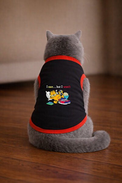 petite pati قميص أسود مطبوع عليه صورة قطة من Garf4 مقاس XS (100% قطن ممشط)