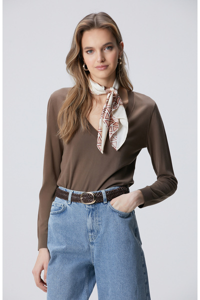 Network Limited Vizon İpek Karışımlı V Yaka Kazak