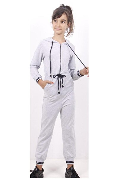 Toontoy Girl's Hooded Zippered Pocket Knitted Long Sleeve Long Jumpsuit - Lac...