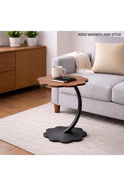 Biki Cloud-themed side table, two-tier, 60x40x30 cm, wood and metal, brown an...