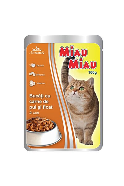 MIAU MIAU Set 18 x Hrana Umeda pentru Pisici cu Pui si Ficat in Sos, Plic, 100 g