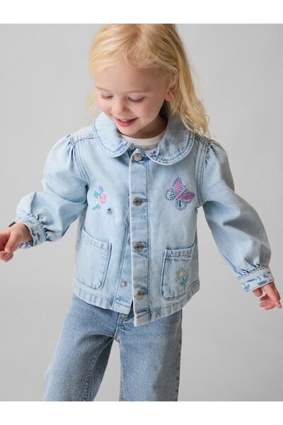 GAP Kız Bebek Açık Mavi Denim İşlemeli Chore Ceket