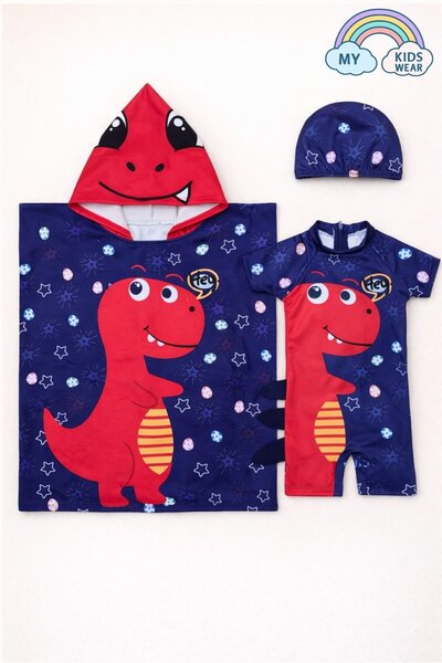 My Kids Wear Erkek Çocuk Deniz Kombini 3’lü Set – Mayo, Havlu ve Bone 12579