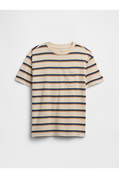 GAP Erkek Çocuk Bej Everyday Soft Stripe Pocket T-Shirt