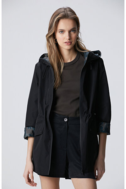 Network Siyah Kapüşonlu Çift Taraflı Mont