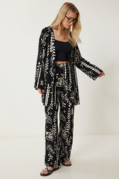 Lovelyİstanbul Σετ καλοκαιρινών παντελονιών κιμονό με σχέδια από βισκόζη LRN0...