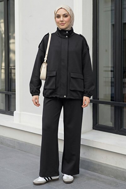 InStyle Hakim Collar Pocket Black Suit