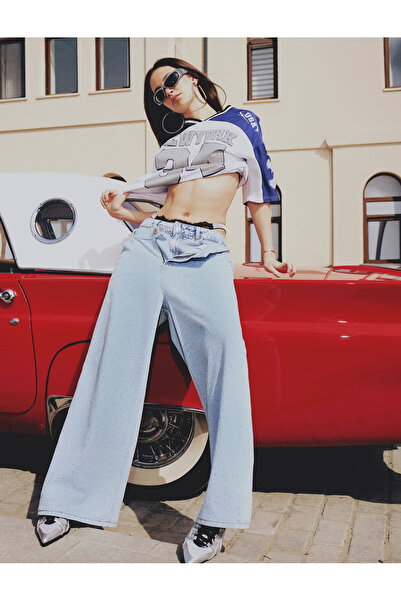 Koton X İnji - Taş Detaylı Pamuklu Düz Paça Loose Fit Jean Pantolon - Straigh...