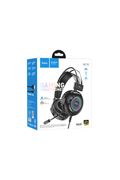 Hoco (W110) Wired Headphones, Over Ear, 3.5mm, 2m cable, Gaming, Light Ambien...