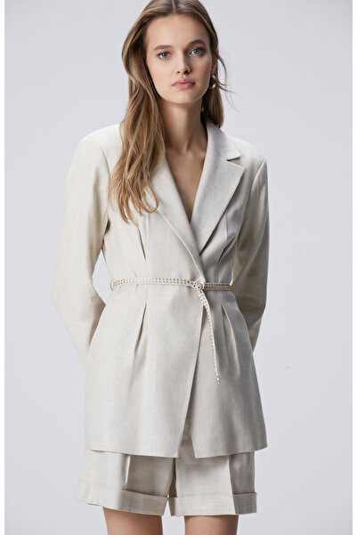 Network Bej Melanj Keten Mix Ceket