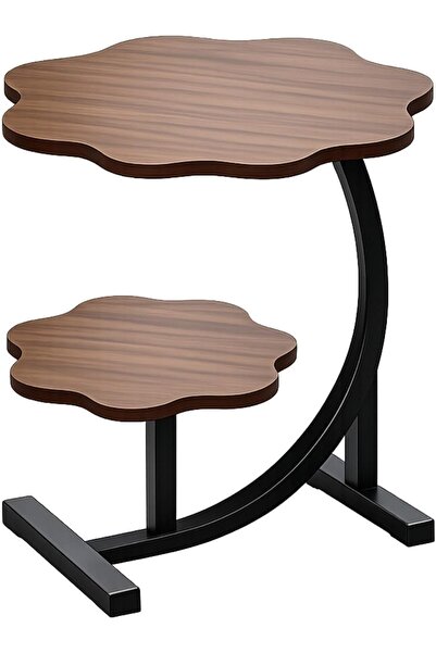 Biki Two-tier side table 60×40×30 cm, wood and metal, brown and black