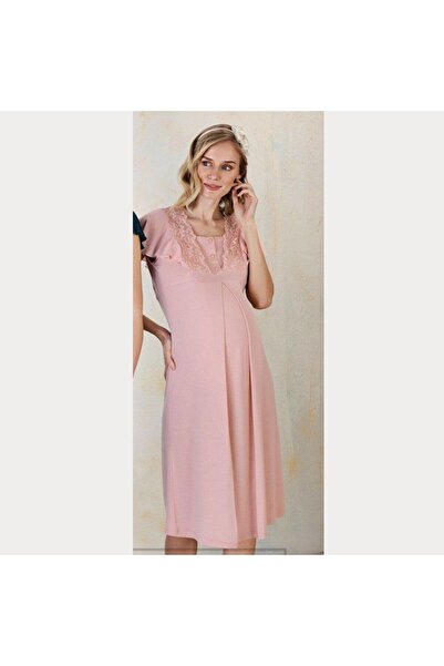 ERBAĞCI HOMEWEAR Ornella Papatya Güpürlü Maternity Nightgown with Breastfeedi...