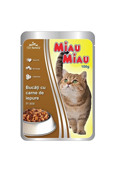 MIAU MIAU Set Hrana Umeda Pisici cu Iepure in Sos, 18 Plicuri x 100 g