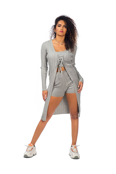 london Rag Women Rib Knit Wrap Shrug in Heather Grey