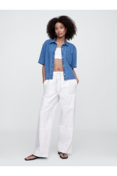 GAP Kadın Beyaz Pull-On Wide Leg Jean Pantolon