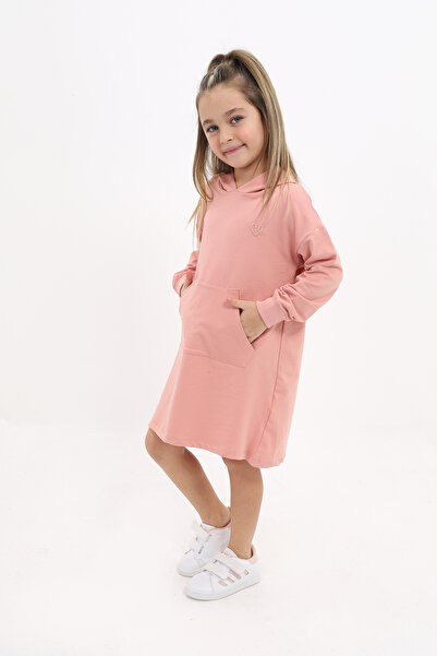 Toontoy Girl's Printed Oversized Hooded Pocket Long Sleeve Dress -