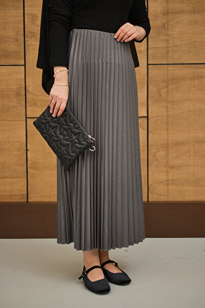 LOCCO Women's Elastic Waist Pleated Skirt Gray