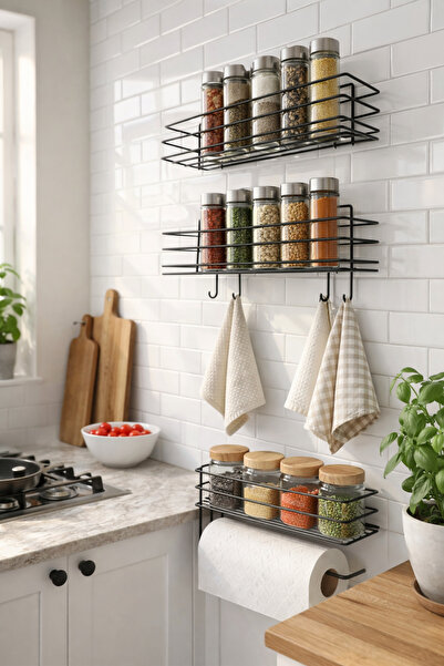 TncPatiShop Adhesive Spice Rack 3-Piece Metal Paper Towel Holder Spice Stand ...
