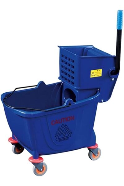 GCCE عربة دلو ممسحة فاخرة بعجلات وعصارة سعة 32 لترًا (أزرق)