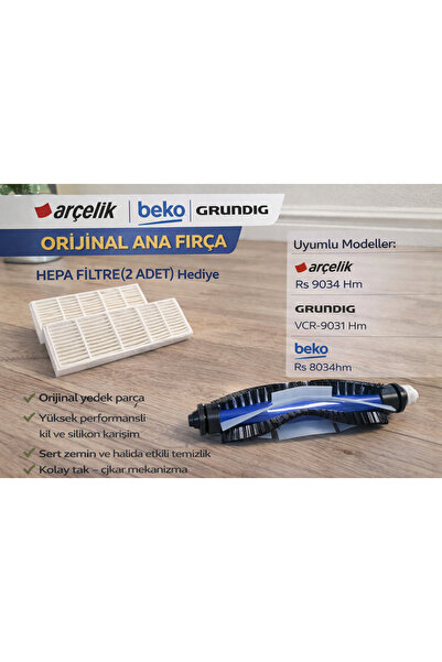 Arçelik Rs 9034hm Robot Süpürge Orijinal Ana Fırça Ve Hepa Filtre 2li