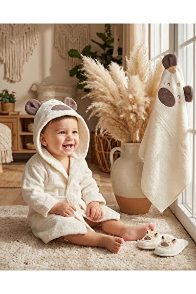 Bebitof Unisex Cute Cow Hooded Bathrobe Set - 100% Cotton