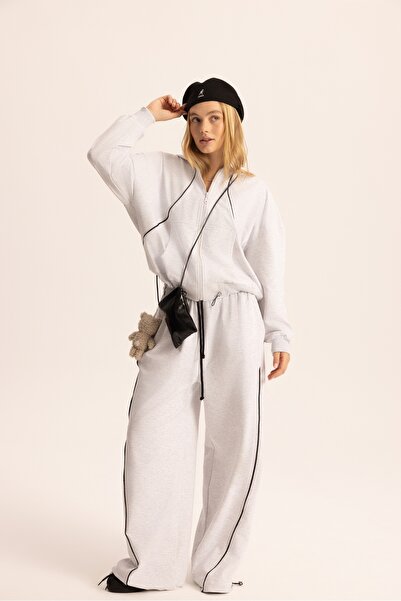 MAI STUDIOS CO. Tyon Şerit Detay Karmelanj Kapüşonlu Crop Eşofman Takım