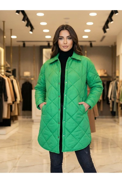 CRYSTALİA Yeşil Kapitone Kesim Şişme Kadın Gömlek