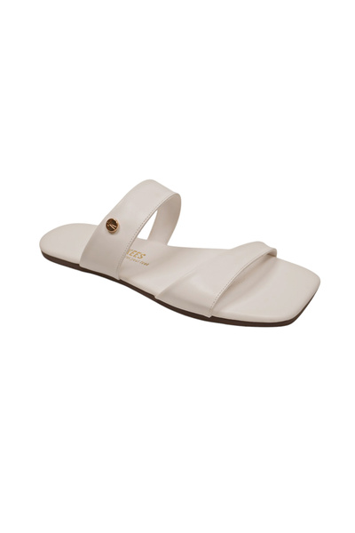 Tkees Women's Square Toe White Thick-Strapped Stylish Daily Slippers