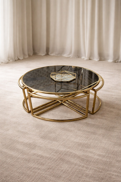 çelsan Kares 4+1 Yuvarlak Lüks Orta Sehpa Seti – Pizza Dilimi 4 Zigonlu