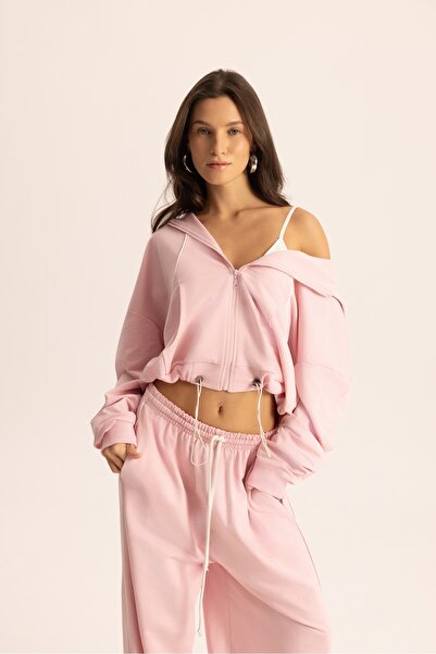 MAI STUDIOS CO. Set de trening Tyon cu glugă roz și detalii cu dungi