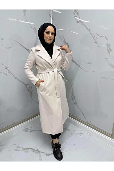 MODARTE Kadın Balık Sırtı Desenli Kaşe Kaban Pembe – Kışlık