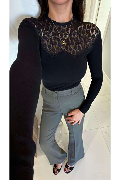 BİRCANÇİL Bluză cu dantelă neagră Pettad