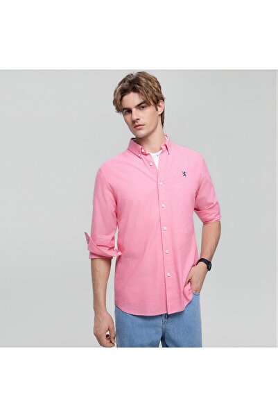 Giordano قميص رجالي بأكمام طويلة بنقشة أسد أكسفورد ضيقة