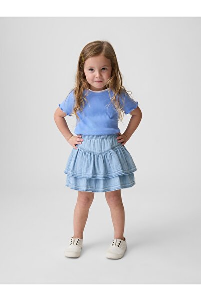 GAP Kız Bebek Açık Mavi Denim Ruffle Şort Etek