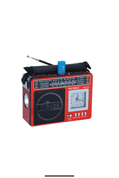 AMIN Portable radio with built-in clock, FM/AM/SW, USB, flashlight, MP3, red