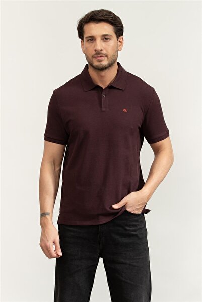 Calvin Klein Erkek Regular Fit %100 Pamuklu CK Logolu Kısa Kollu Bordo T-Shirt