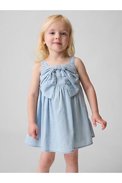 GAP Kız Bebek Mavi Denim Fiyonk Elbise