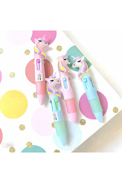 yordama Unicorn Kırtasiye Seti: 1 Adet 4 Renk Çoklu Kalem + 2’li Unicorn Silgi