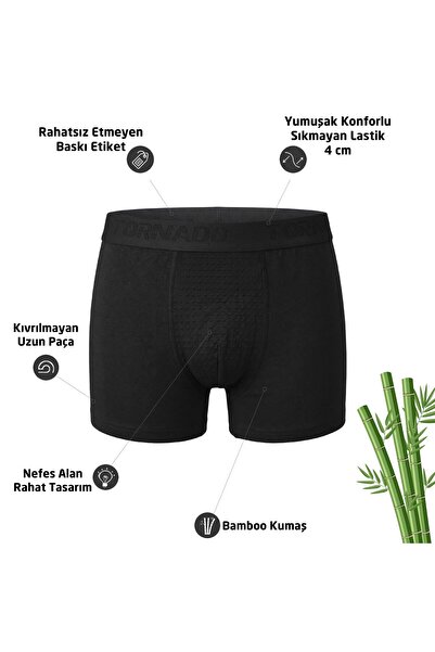 lux tornado Men's Boxer Breathable Bamboo Fabric Black 6-Pack