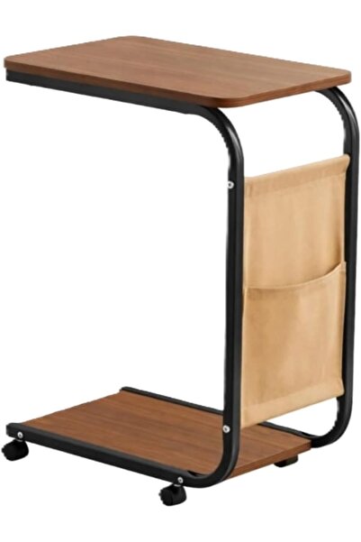 Biki Mobile side table with wheels, 64×45×28 cm, two-tier design, wooden, wit...