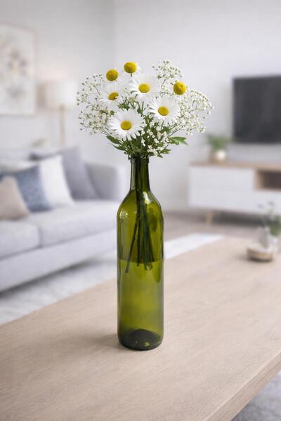 İLİVA Decorative Glass Bottle Vase – Modern Living Room Tabletop Flower Holde...