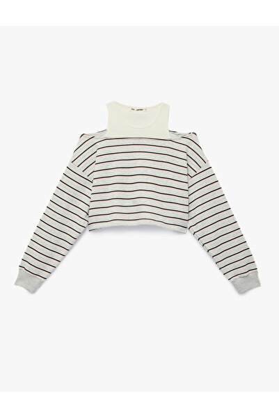 Koton Long Sleeve Crew Neck Ribbed Athlete Layered Crop Sweatshirt