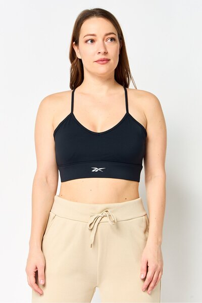 Reebok Women Brand Logo Lightly Padded Sports Bra, Black