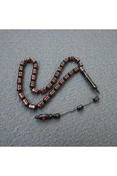 İnan Tesbih Red Enamel Embellished Capsule Cut Kuka Prayer Beads