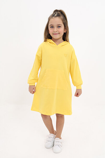 Toontoy Girl's Printed Oversized Hooded Pocket Long Sleeve Dress -