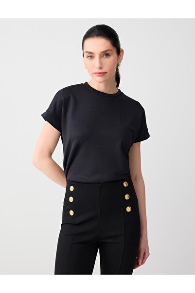 Jimmy Key Black Solid Cut Crew Neck Short Sleeve Knitted Modal T-Shirt