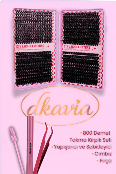 DKAVIA Takma Kirpik Seti 800 Demet Kirpik,Yapıştırıcı, Sabitleyici, Cımbız ve...