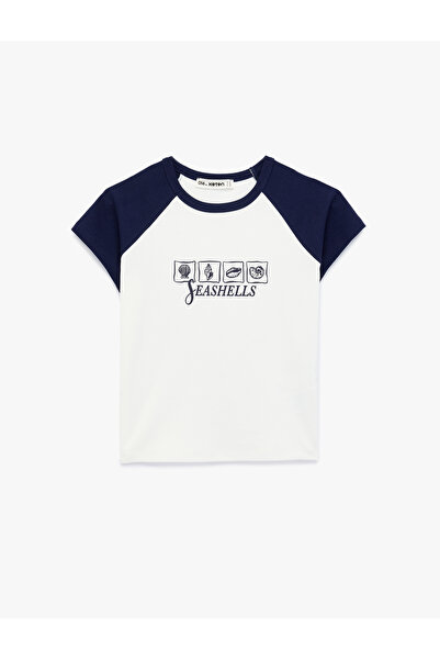 Koton Μπλουζάκι με λαιμόκοψη ποδηλάτου, κοντό μανίκι ρεγκλάν, βαμβακερό, με θ...